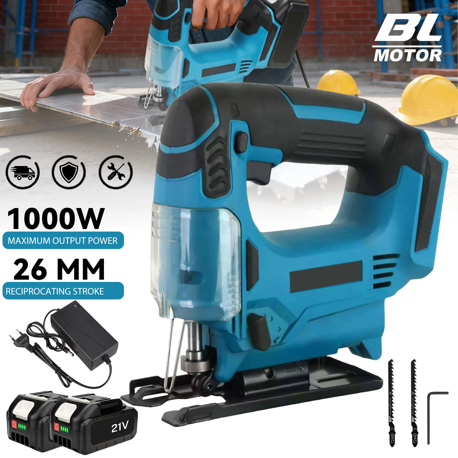 26 mm 3500 U/min bürstenlose elektrische Stichsäge, 1000 W, multifunktional, 3 variable Geschwindigkeiten, Holzbearbeitungswerkzeug für Makita 18 V Akku Image
