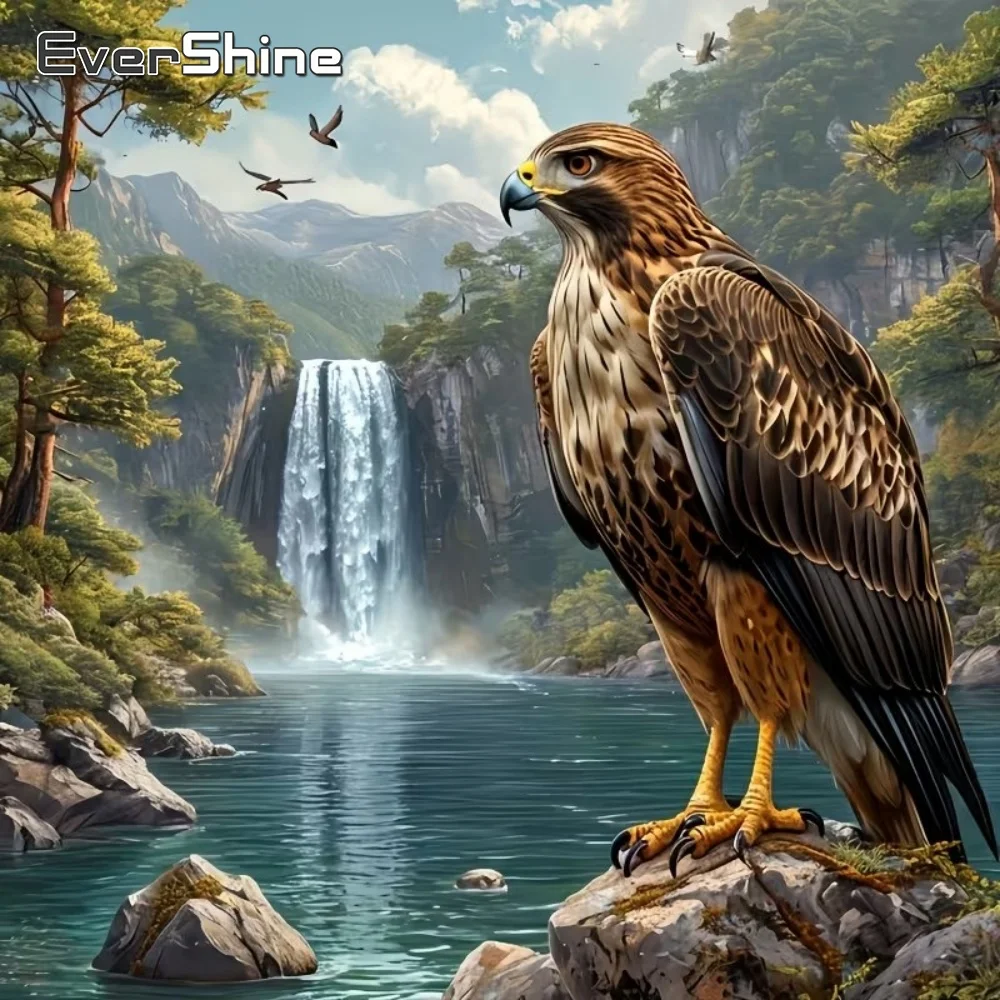 EverShine Adler Diamant-Stickerei Tier-Gemälde Vogel-Bild Strass Diamant-Mosaik Wasserfall DIY Handgemachtes Geschenk Image