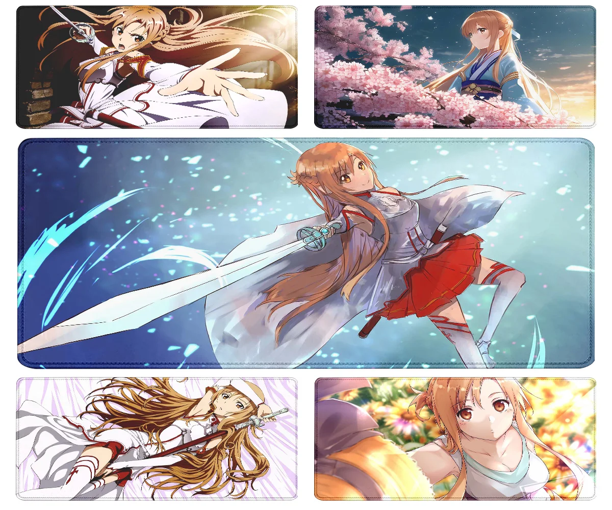 Anime Schwert Kunst online Yuuki Asuna Teclado Mauspad große Spiele große Maus Matte Computer Verriegelung Rand Anime Mädchen Tastatur Schreibtisch Image
