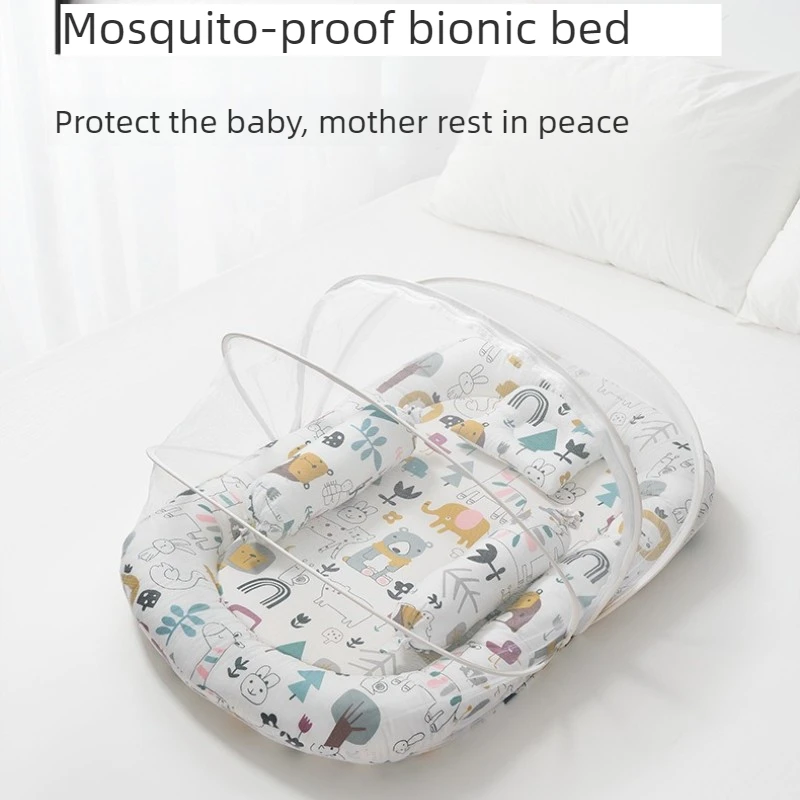5-teiliges Babybett-Set mit Moskitonetz, tragbare Schlafmatte, beweglich und faltbar, Anti-Kratz-Schutz, Neugeborenen-Babybett Image