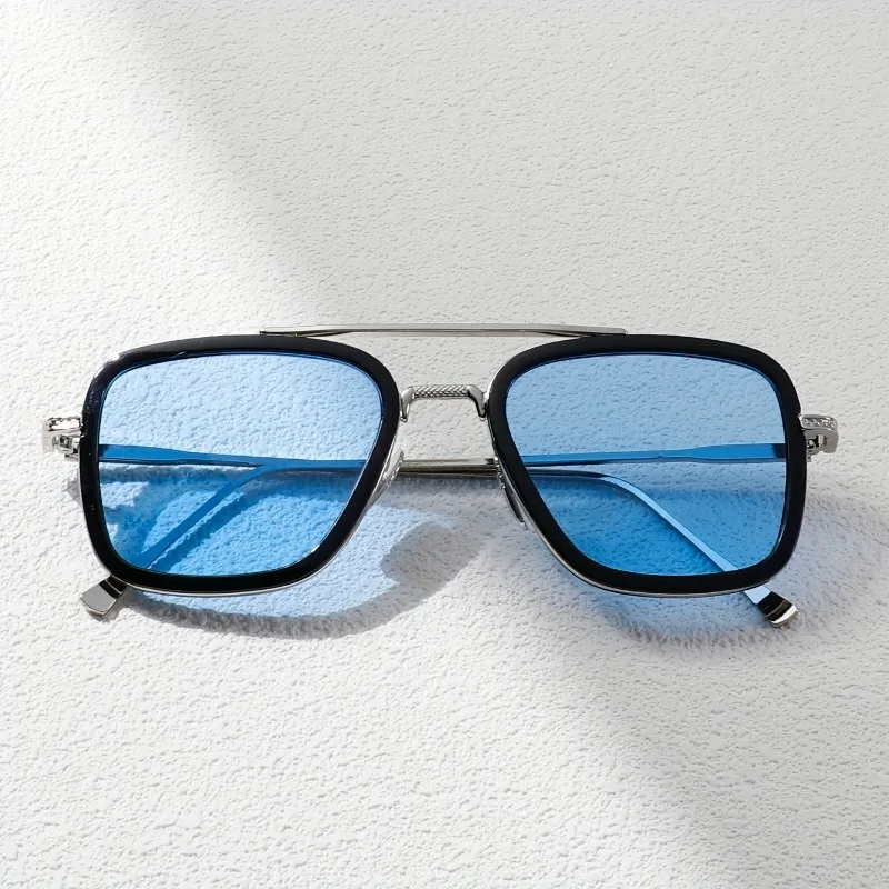 Vielseitige Herrenbrille mit Doppelsteg und Metallrahmen, Elegante Retro-Modebrille, Geeignet für den Täglichen Arbeitsweg Image