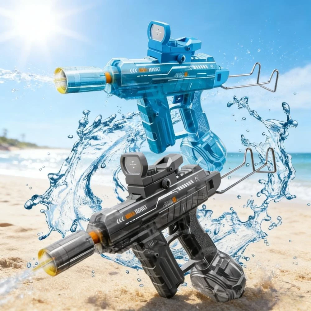 UZI Elektrische Wasserpistole mit LED-Licht, Rückstoßfunktion, großer Reichweite, Dauerschuss, Wasserblaster, Sommer-Strand-Outdoor-Spielzeug für Kinder Image