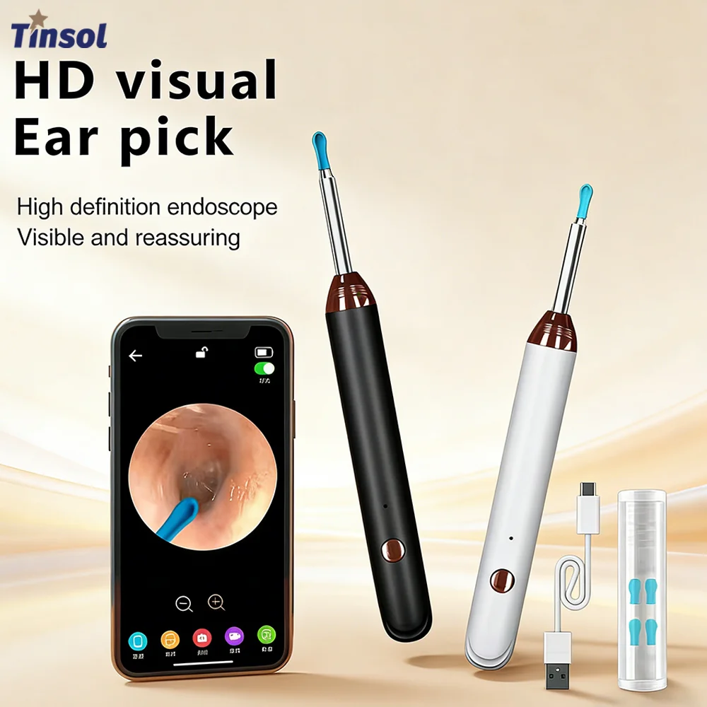 Tinsol 1296P Intelligenter Visueller Ohrenreiniger Ohrlöffel Otoskop USB-C Aufladbares Endoskop Ohrenschmalz-Entfernungswerkzeug mit Kamera Image