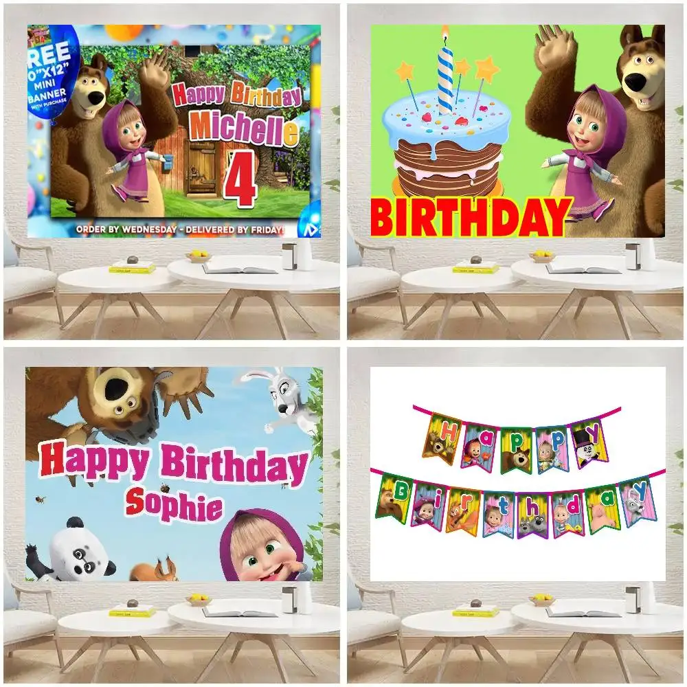 Cartoon M-Masha und der B-Bär Hintergrund, tropischer Sommer-Fotohintergrund, Fotokabine, Fotozone