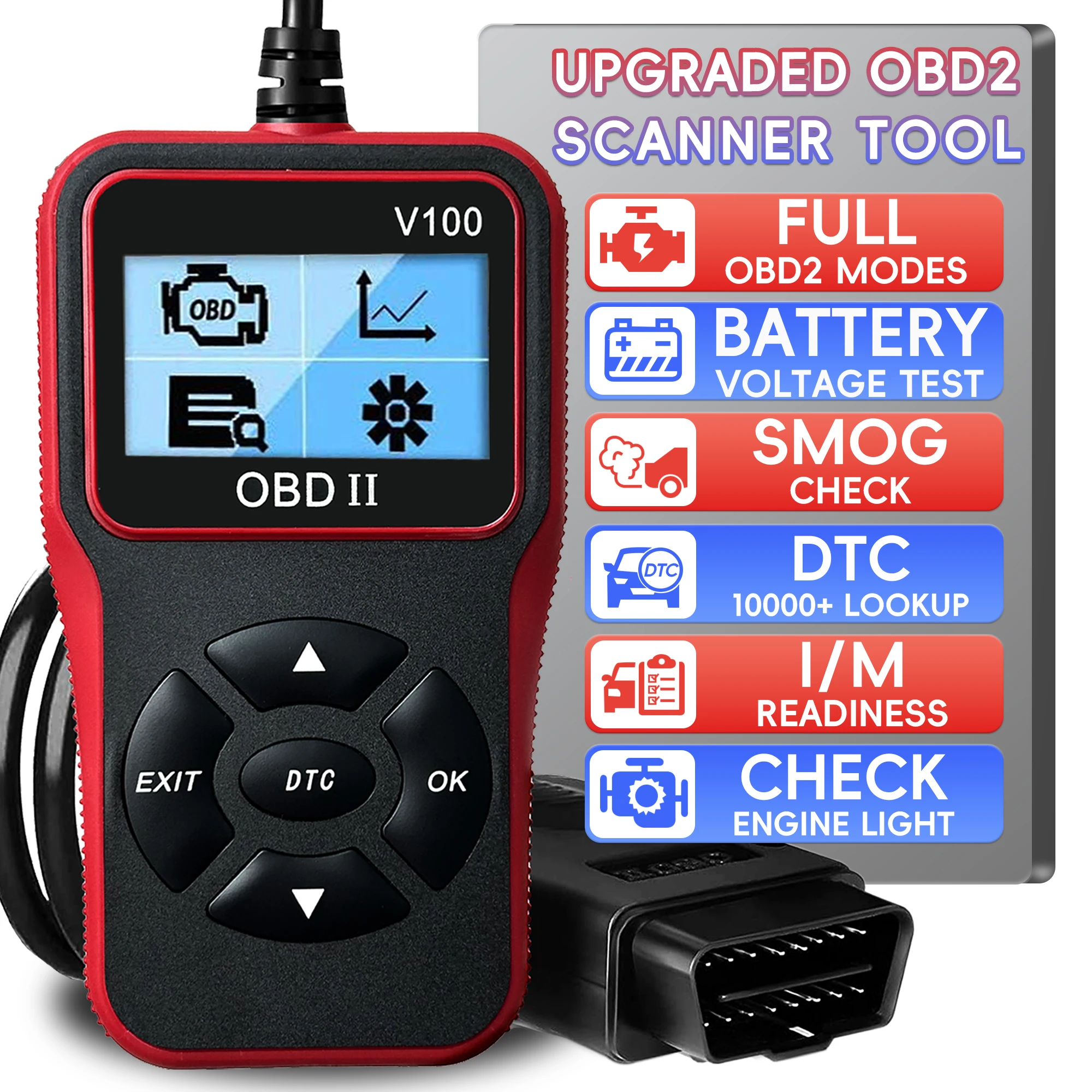 OBD2-Scanner Diagnosegerät, Erweitertes Motorfehlercode-Lesegerät mit Reset-Funktion OBDII/EOBD Auto-Diagnose-Scan CAN-Tools für Alle Fahrzeuge Image