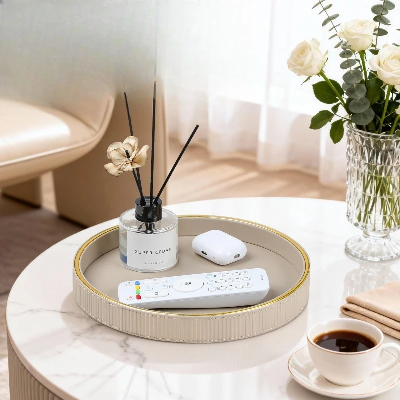 Luxuriöses rundes Leder-Tablett, Schlüsselhalter für den Eingangsbereich, dekoratives Ablagetablett für den Schminktisch, hochwertiges Wohndekor-Geschenk für sie