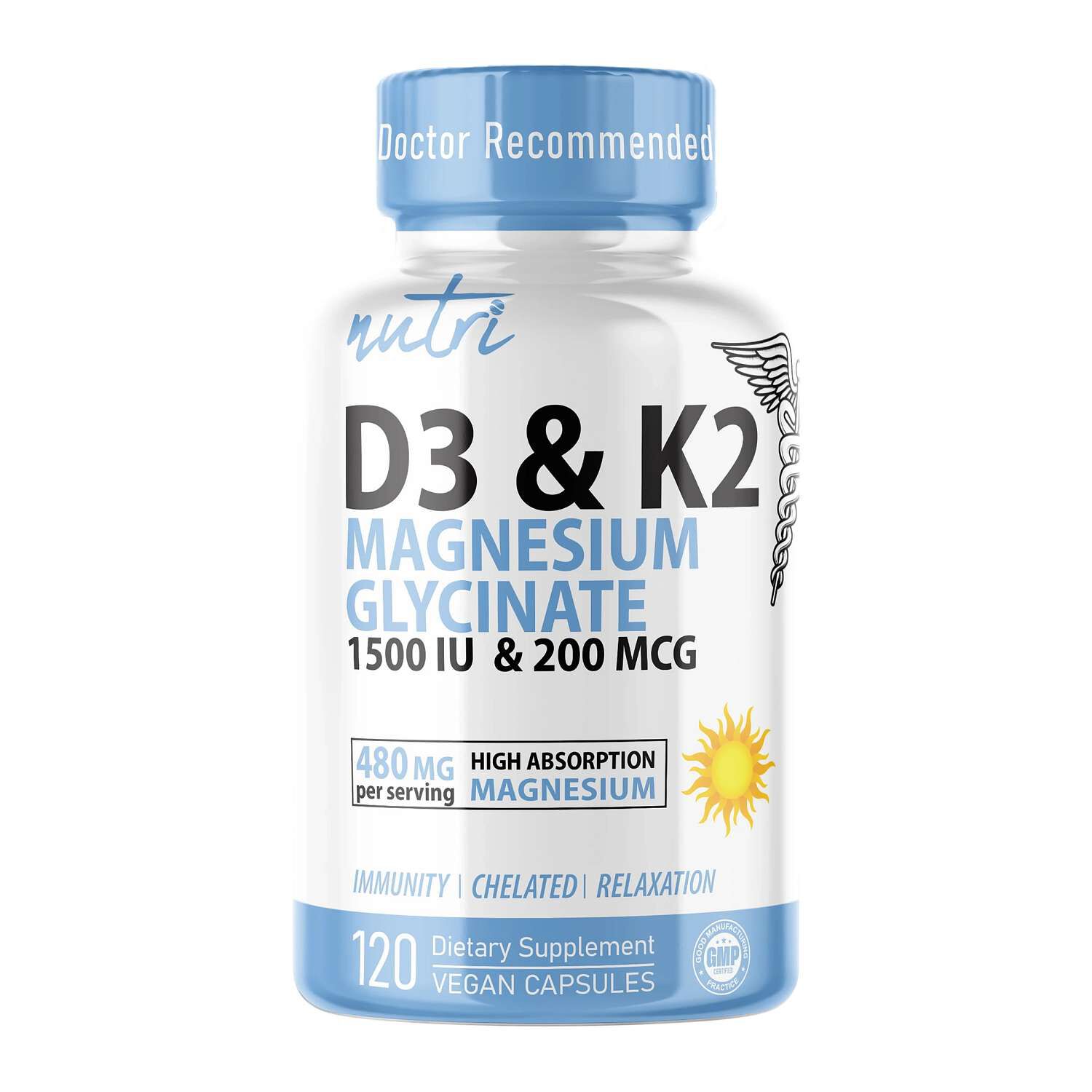 D3 & K2 Magnesium Glycinate Vegan - 120 Capsules (30 Servings)