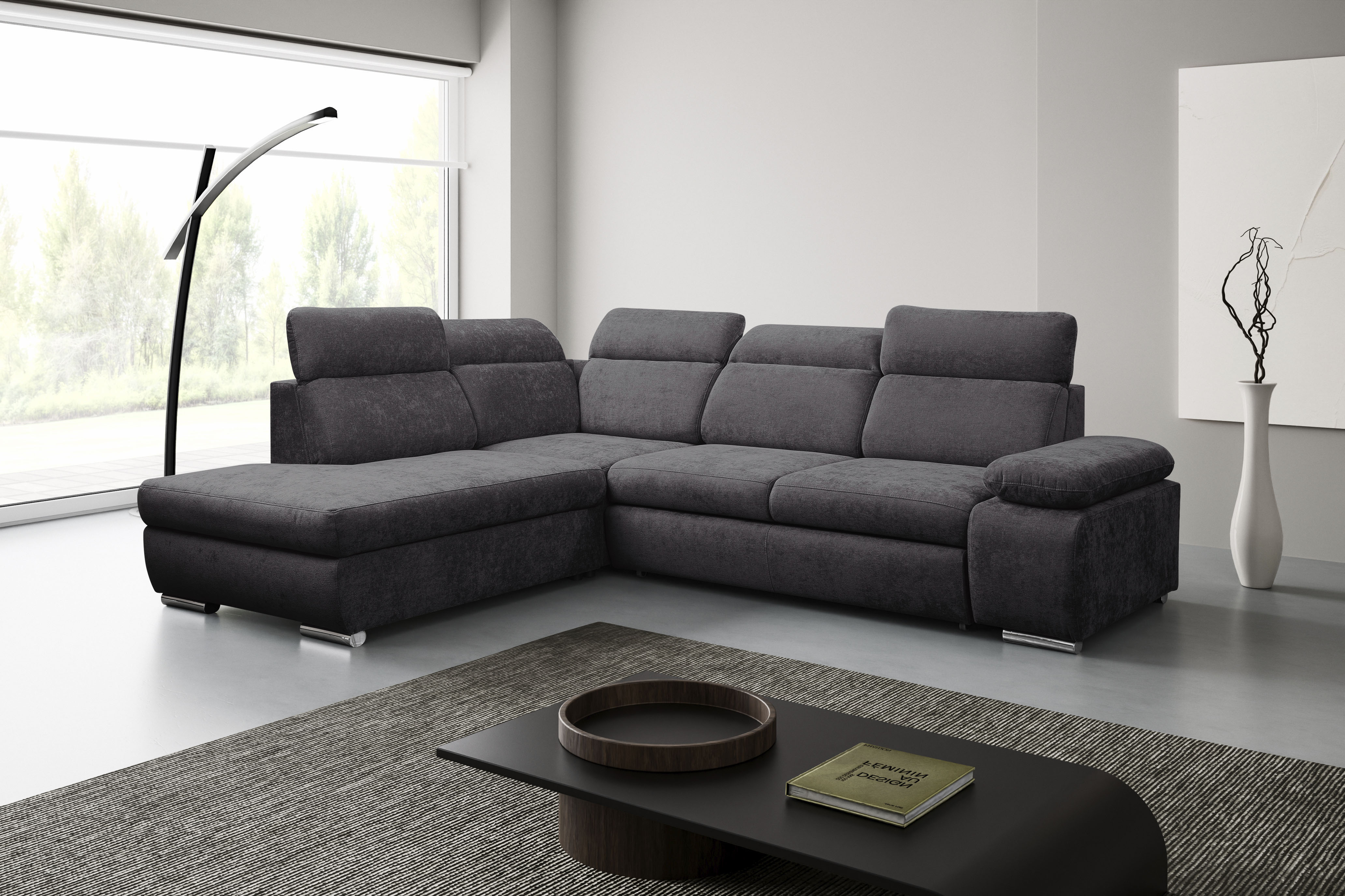 Ecksofa WERK2 "Alicante Cord, inkl. Bettfunktion & Bettkasten, Breite 280cm, L-Form", anthrazit, B:280cm H:86cm T:230cm, Sofas, Ecksofa Image