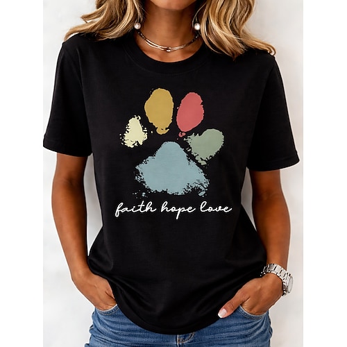 Damen T Shirt Druck Blumen Grafik Mode Stilvoll Klassisch Kurzarm Rundhalsausschnitt Normale Oberteile Lässig Täglich Wochenende Blau Grün mit Beige Schwarz Weiß Gelb Sommer Frühling Image