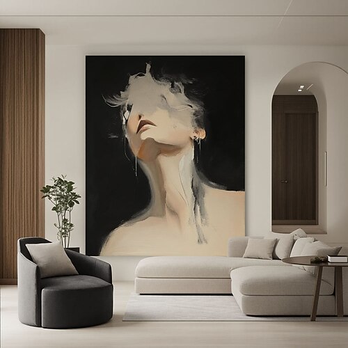 100 % handgemaltes Original-Wandbild mit verschwommener Textur, abstrakte Figur eines Mädchens, Ölgemälde auf Leinwand, gesichtsloses modernes Kunstwerk Image