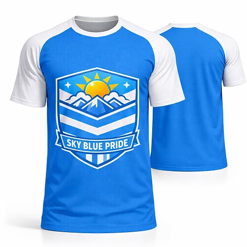 Herren Geometrisch Argentinien Fußball-Sommer Global Match Pullover-Oberteile Laufshirt Sommer Farbblock Kurzarm UPF 50 Schnelltrocknend Atmungsaktiv Leger Laufen Joggen Fitness Blau Sportbekleidung Image