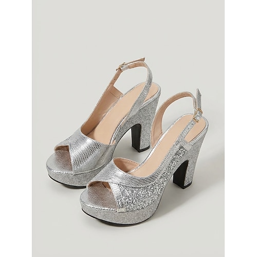 Goldene Plateau-Sandalen für Damen – glitzernde, klobige Sandalen mit offener Zehenpartie für Cocktailpartys und Abendveranstaltungen Abend in der Stadt Image