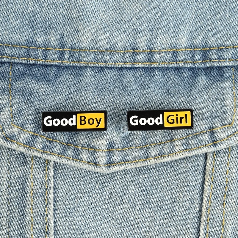 Good Boy Girl Meme Emaille-Pins, schwarze Punk-Tag-Broschen, Abzeichen, einfacher Vintage-cooler Stil, Schmuck, Geschenk für Freunde
