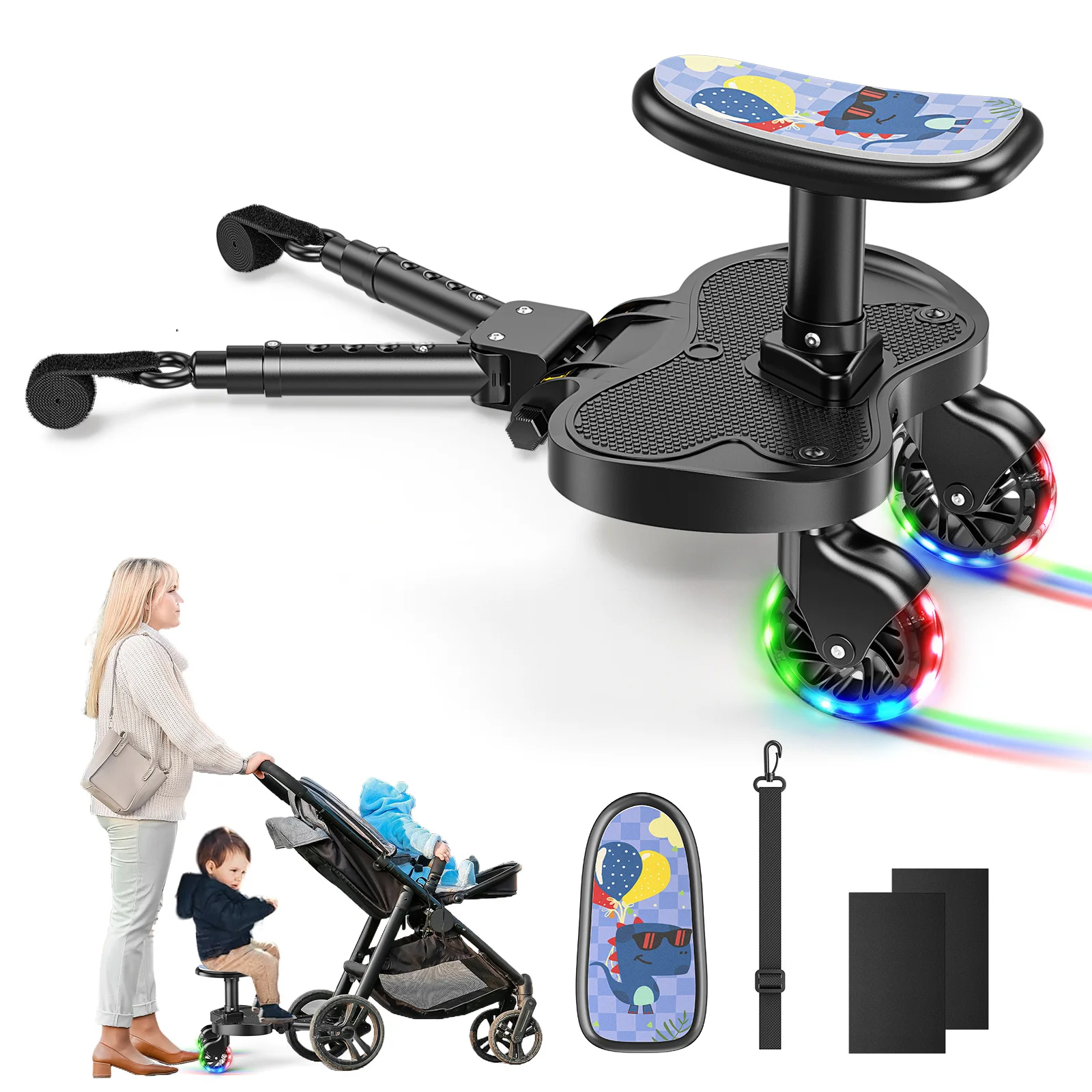 25kg Buggy-Board mit Sitz, Kinder-Fußbrett, Universelles Stehbrett, 360° ° Zweirad-Design, mit Kinderwagensitz