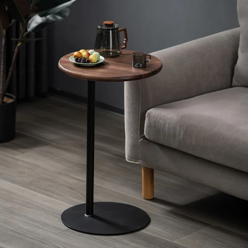Runder Beistelltisch aus nordamerikanischem schwarzem Walnussholz, mobiler, platzsparender Sofa-Beistelltisch für das Wohnzimmer, kleiner Couchtisch am Bett