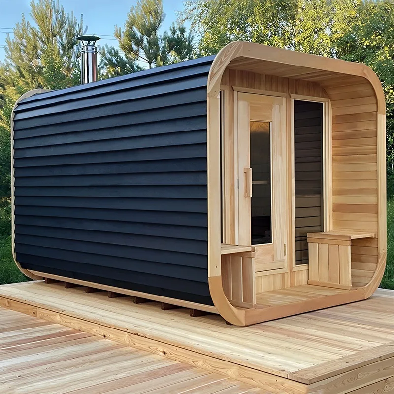 Hochwertige Deluxe Outdoor Traditionelle 4-Personen-Sauna aus Hemlock-Holz