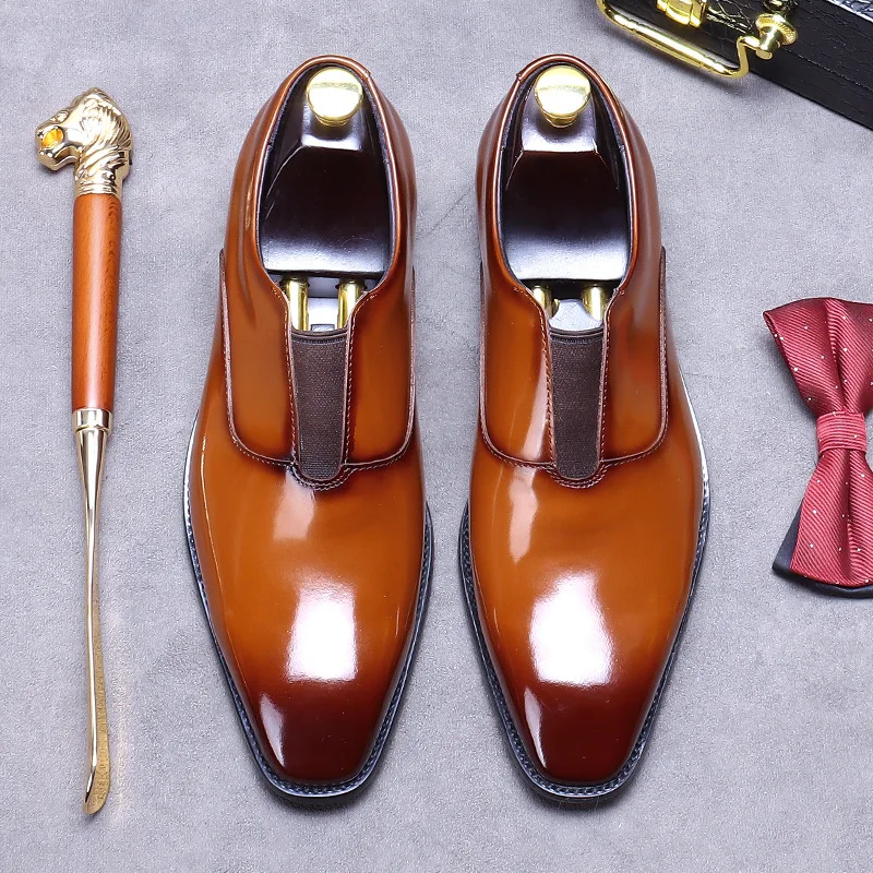 Herren Lederschuhe formelle Schuhe Echt leder Herren schuhe Business Casual glänzende Herren Rindsleder Gummiband weiche Lederschuhe