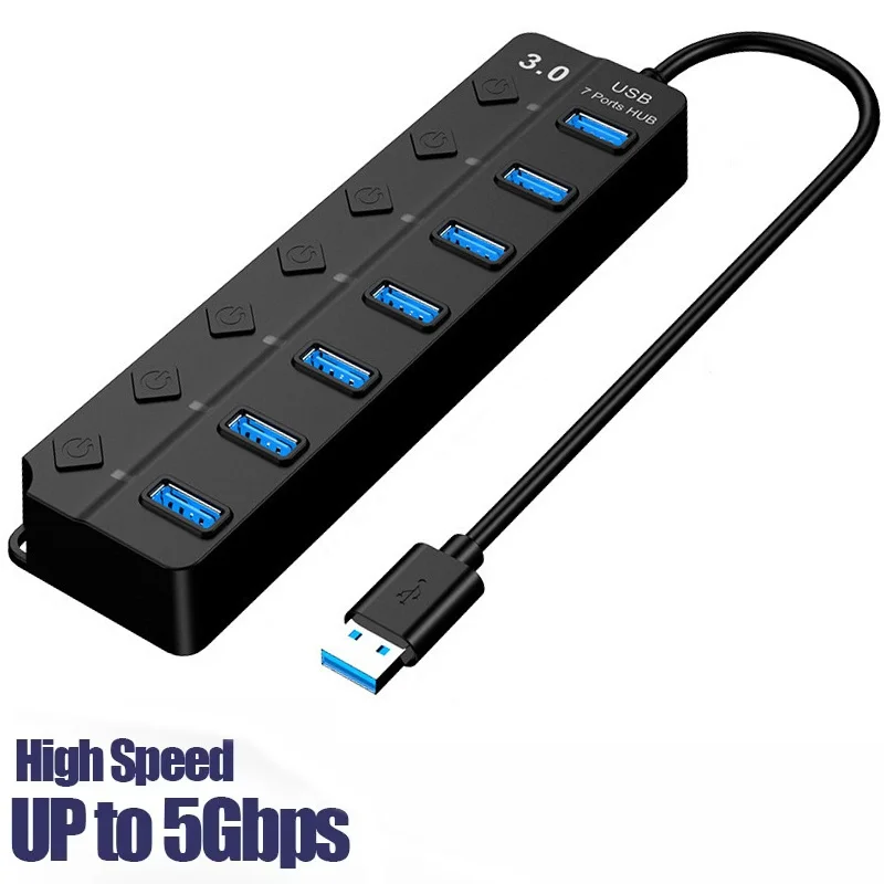 7-in-1 USB-Hub USB 3.0 Switch USB-Hub 2.0 Adapter Hochgeschwindigkeits-Multi-7-Port-Hub USB mit Ein/Aus-Schalter Tragbarer USB-Splitter für Laptops Image