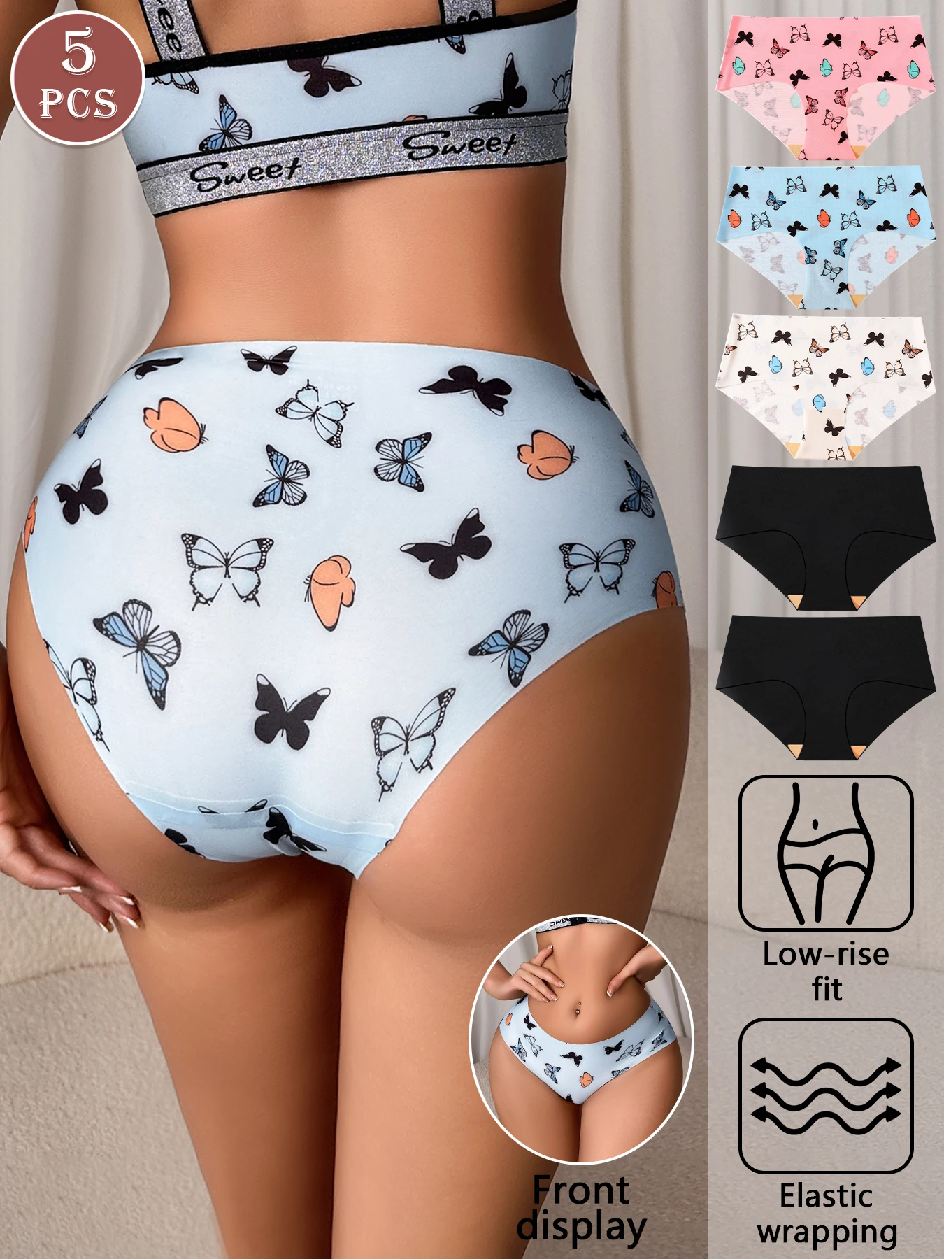 5er-Pack Damenunterwäsche, mehrfarbig, nahtlos, sportlich, hautfarbenes Gefühl, sexy, bequemes Bikini-Höschen Image