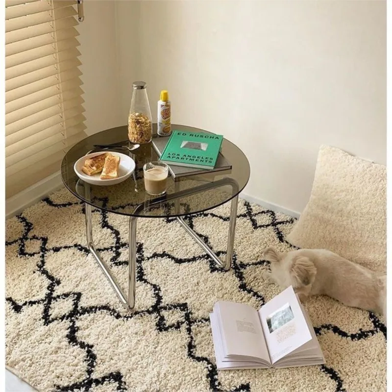 Runder Couchtisch aus gehärtetem Glas, Edelstahlhalterung mit rutschfester Fußmatte, Wohnzimmer-Sofa-Beistelltisch, kleiner runder Tisch Image