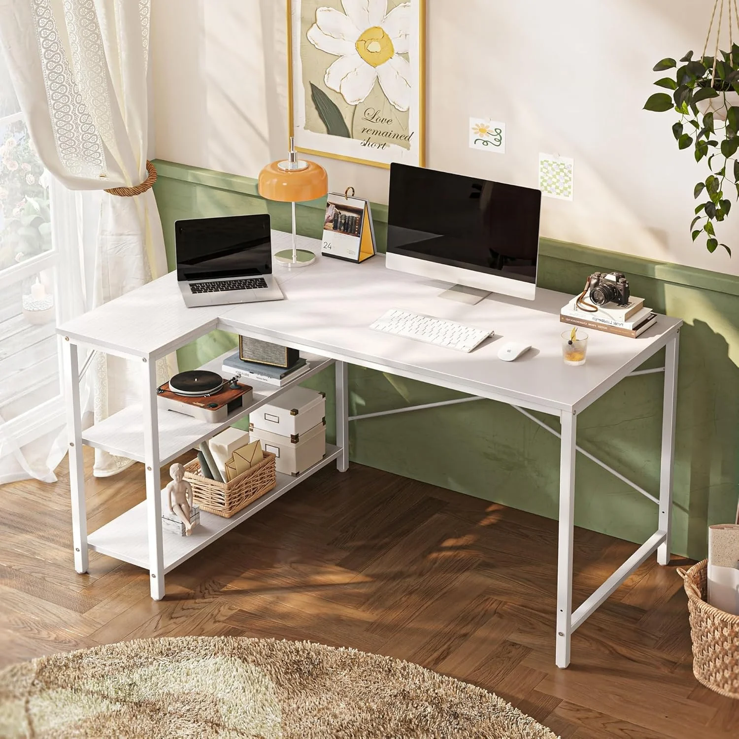 L-förmiger Computertisch aus Holz mit offenem Regal, L-förmiger Computertisch, Eckschreibtisch mit Regalen, Holz-Eck-Aufbewahrungstisch für das Arbeitszimmer