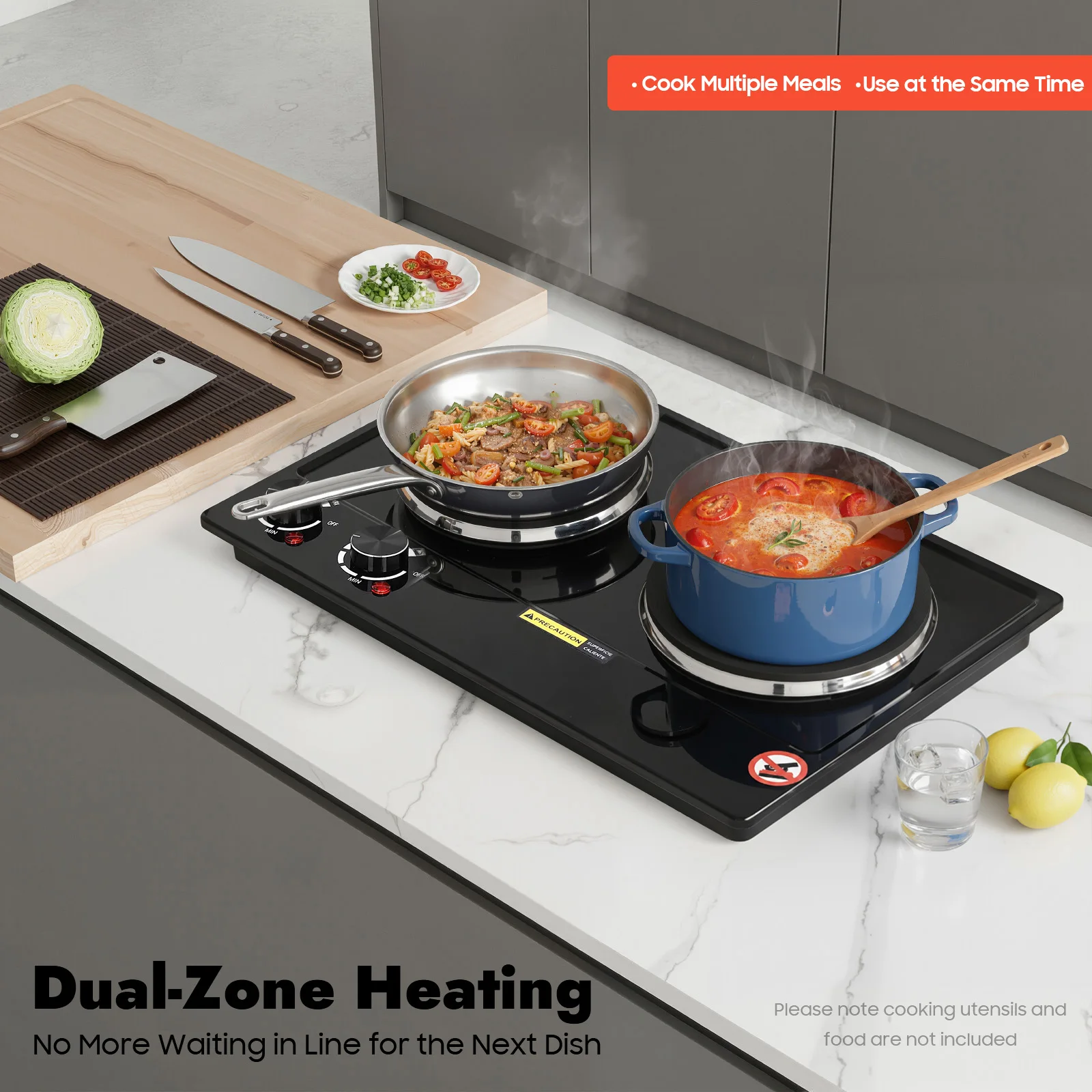 1000W+1500W Elektrische Kochplatte, Doppelbrenner-Elektroherd, Einstellbar von Niedrig- bis Hochtemperatur, 2 Heizelemente