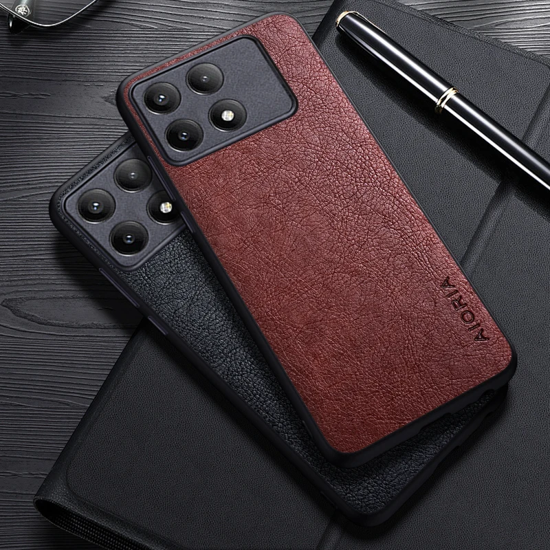 Fall für Xiaomi Poco X6 Pro einfaches Design Luxus Leder Business Cover für Poco M6 Pro Fall Image