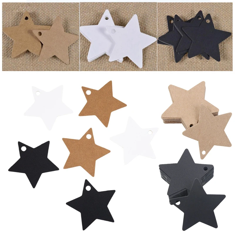 50 Stück sternförmige Etiketten aus Kraftpapier, blanko, beschreibbare Markierungskarten, schwarz, weiß, braun, Farben erhältlich, Bastel-Etiketten, Paket-Requisiten, ZYF Image