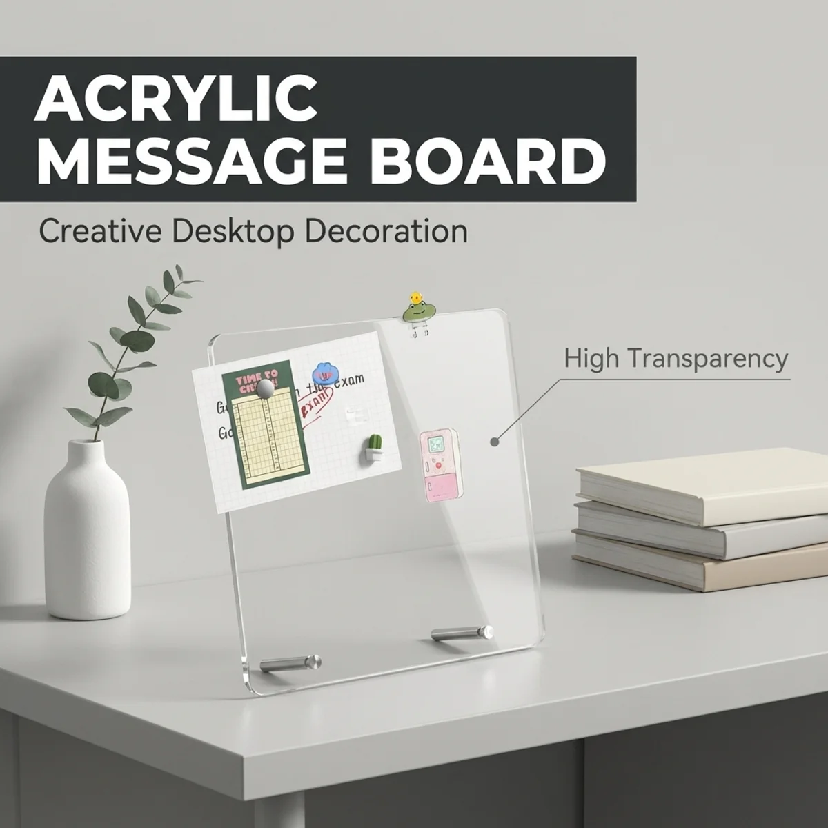 Acryl-Nachrichtentafel, Transparente Whiteboard-Tafel mit Whiteboard-Marker, Magneten & Aufklebern, DIY-Notiztafel für Schreibtisch oder Wand Image