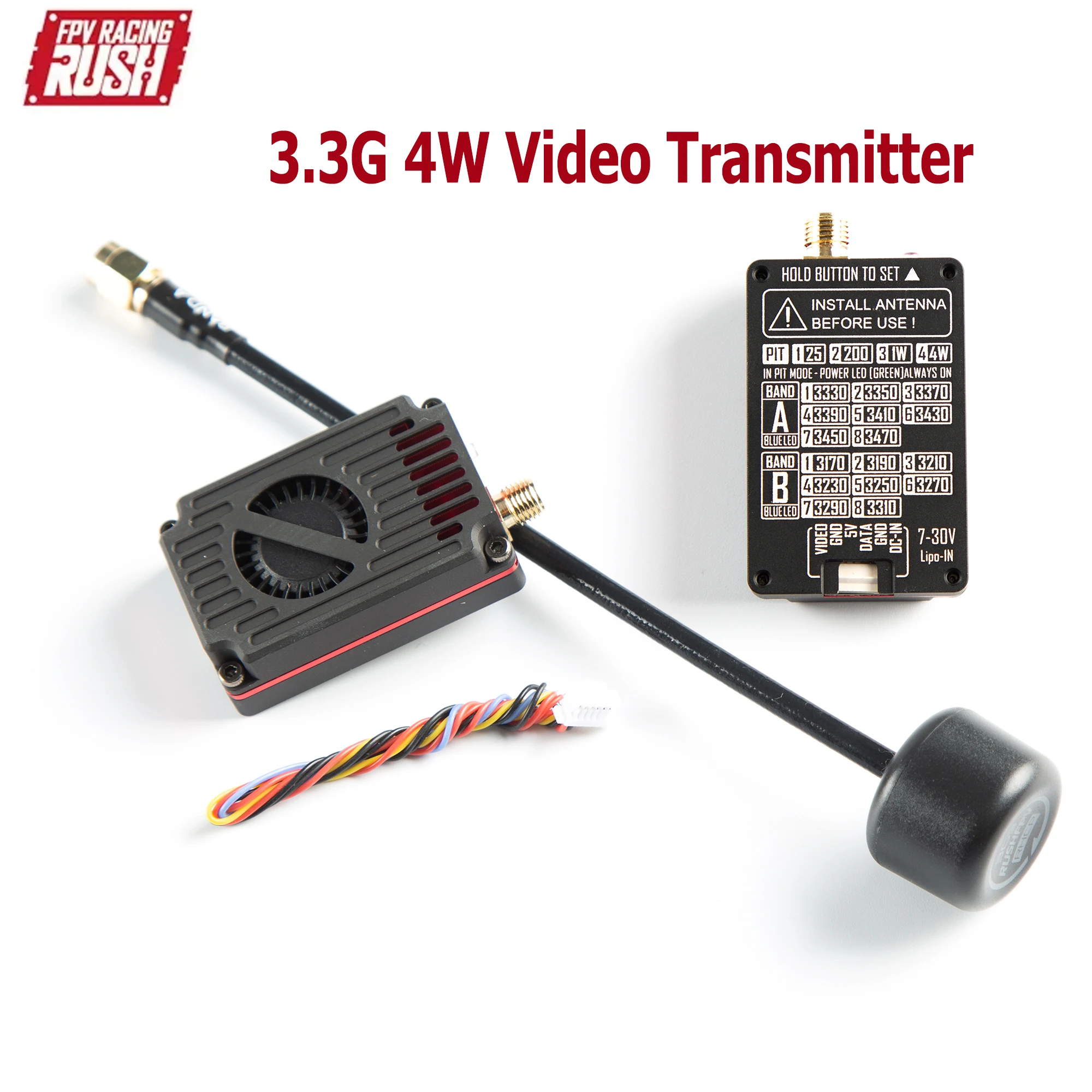 RUSHFPV 3.3G 4W VTX 7-30V Video-Sender Unterstützt IRC Tramp Protokoll mit SMA-Antenne für RC FPV Langstrecken-Starrflügler-Drohnen Image