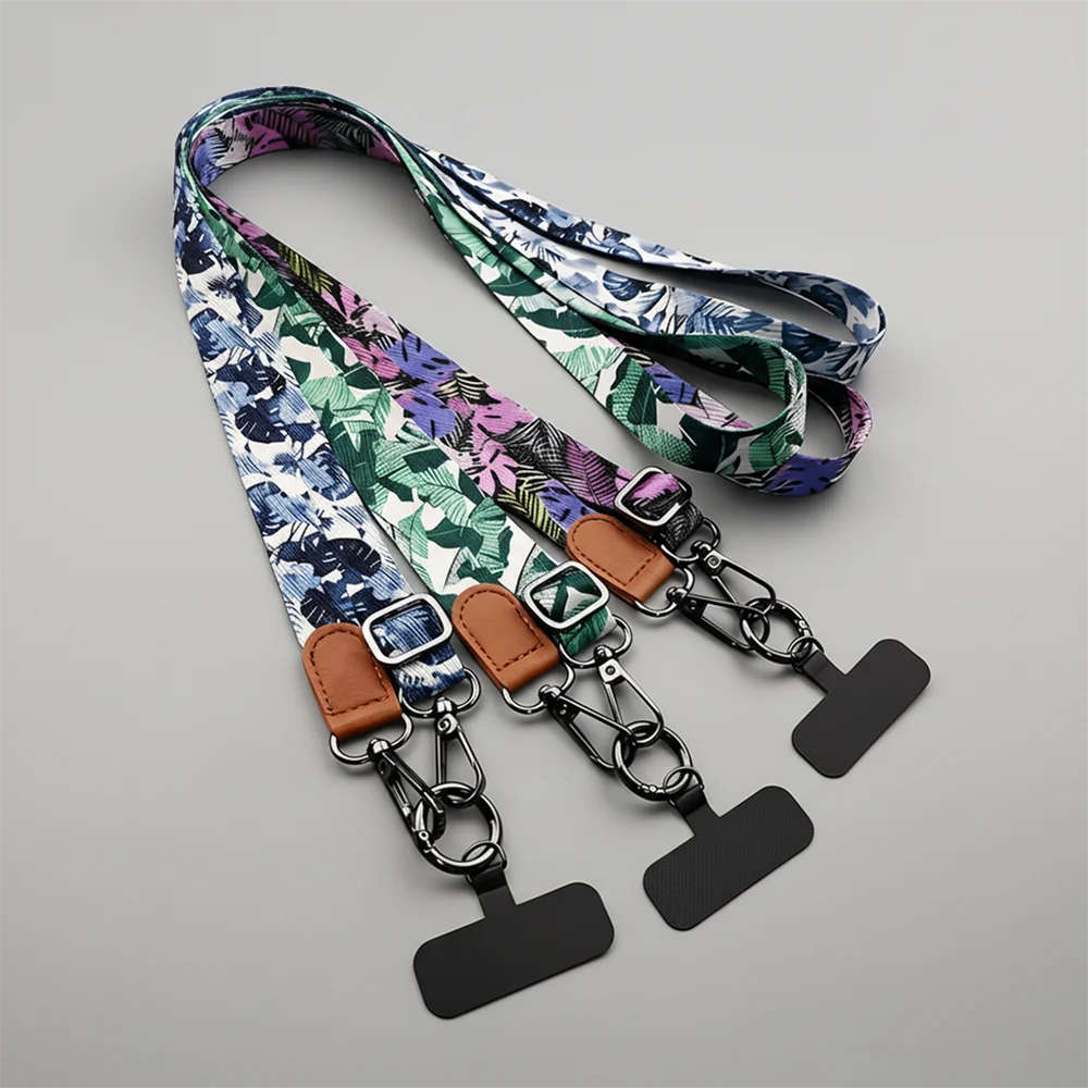 Universelles Handy-Umhängeband mit tropischem Blätterdruck, verstellbarer Umhängegurt mit Anti-Verlust-Clip für iPhone, Samsung, alle Handys Image