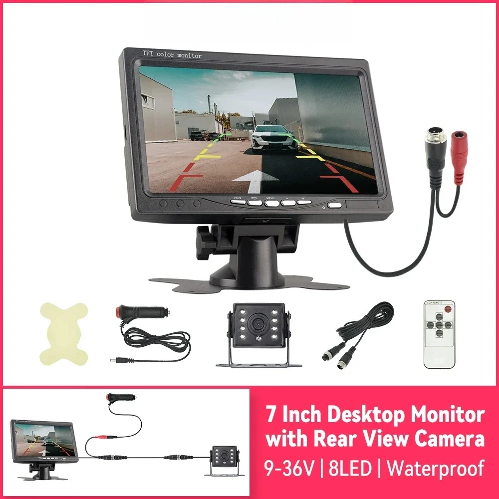 Auto-Rückfahrkamera mit Monitor, 12–24 V, Rückfahrkamera mit 7-Zoll-Bildschirm, Rückfahrkamera für LKW-Anhänger Image
