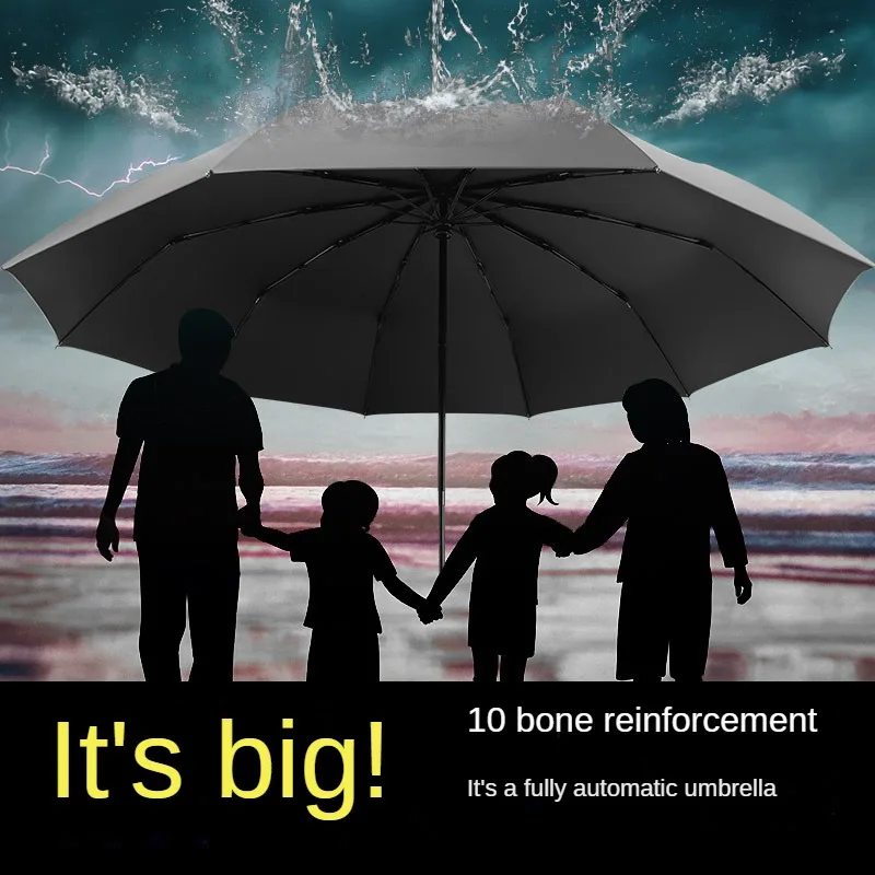 2-3 Herren-Regenschirm zur Windbeständigkeit, große Größe, großer 130 cm Durchmesser, sonniger Regenschirm, zusammenklappbarer vollautomatischer Regenschirm Image
