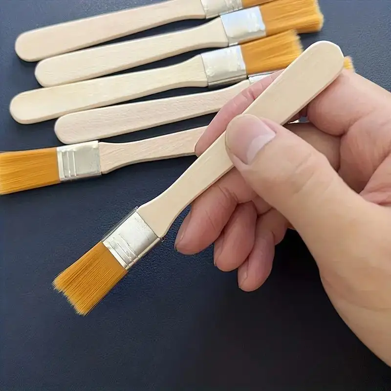 50 Stück Grillpinsel mit Gelben Borsten, Holzgriff, Nylon-Borsten, für Farbe, Klebstoff, Ölmalerei, Staubentfernung, Kleiner Pinsel Image