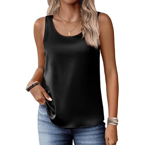 Per donna Canotta Maglietta senza maniche Maglietta Tinta unica Elegante Essenziale Classico Senza Maniche Girocollo Top Regolari Quotidiano Uscire Weekend Articoli color oro Nero Bianco Verde
