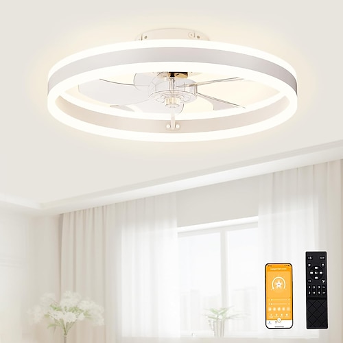 Ventilatori da soffitto a basso profilo con luci e telecomando, ventilatori da soffitto a filo da 19,7 pollici con luce, ventilatore a LED dimmerabile Fandelier da 3000k-6500k, ventilatori da soffitto neri con luci per camera da letto