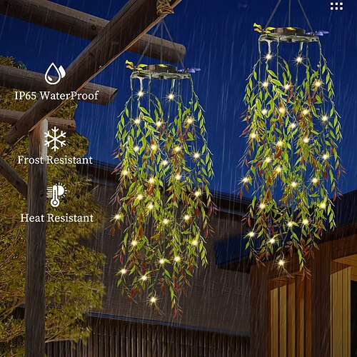 Luci solari da giardino a led artificiali con foglie di bambù sospese, luci artificiali con foglie di salice sospese, adatte per giardini, feste di matrimonio, ideali per decorazioni da giardino