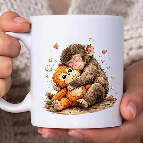 Tazza Team Punch Monkey Meme tazza da caffè divertente Meme Protect Punch Monkey Meme regalo per amanti degli animali tazza da caffè divertente per amici e colleghi tazza in ceramica sicura per