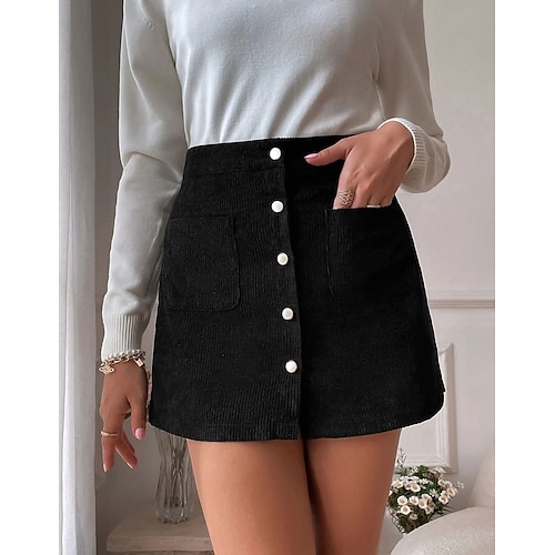 Per donna Gonna da vacanza Moda Casual Mini Vita Alta Gonne Semplice Tasca Inelastico Quotidiano Streetwear Nero Giallo Rosa Vino Primavera