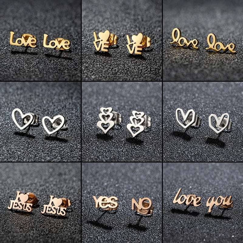 Romantische Edelstahl LOVE Ohrringe Asymmetrischer Alphabet-Ohrschmuck Paar-Valentinstag-Ohrringe Geschenke Accessoires Image