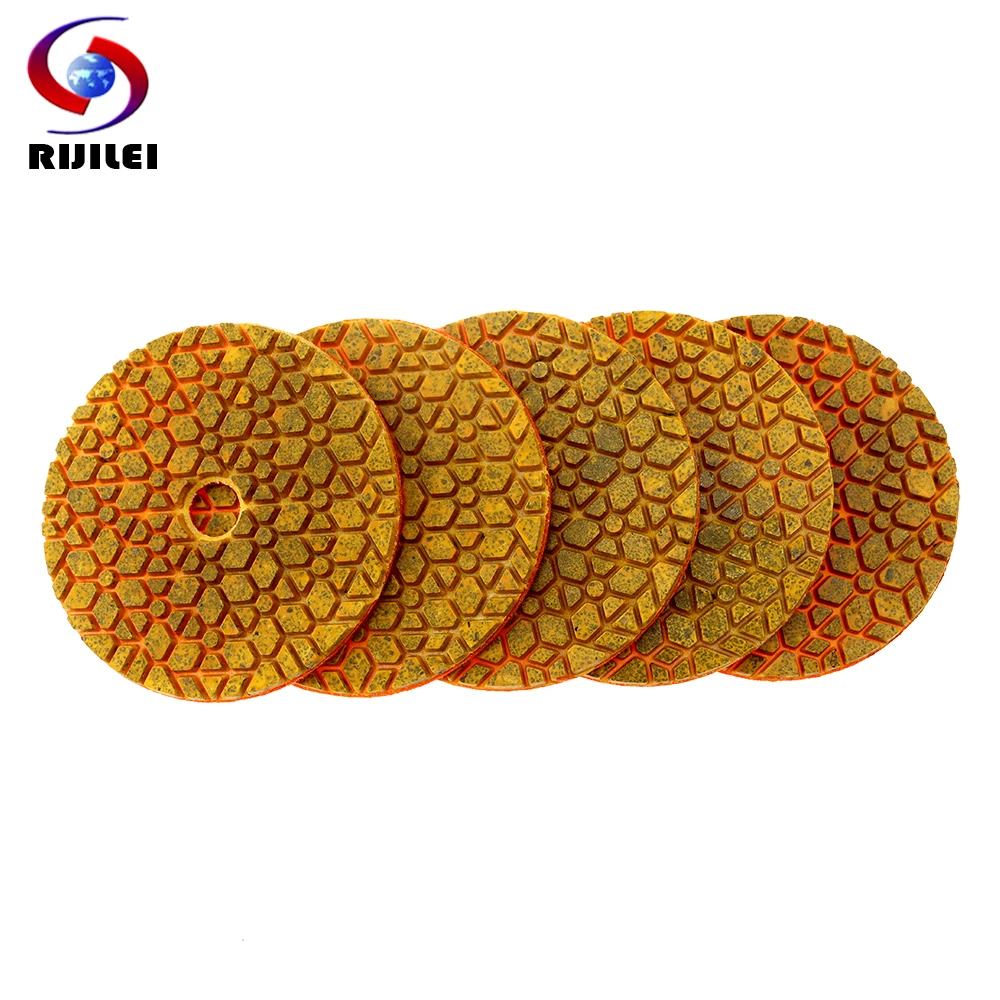 5PCS 4 Zoll Stein Polieren Pad Materiais misturados Nass Polieren Pads Für Granit Marmor Beton Boden Schleifen Discs Image