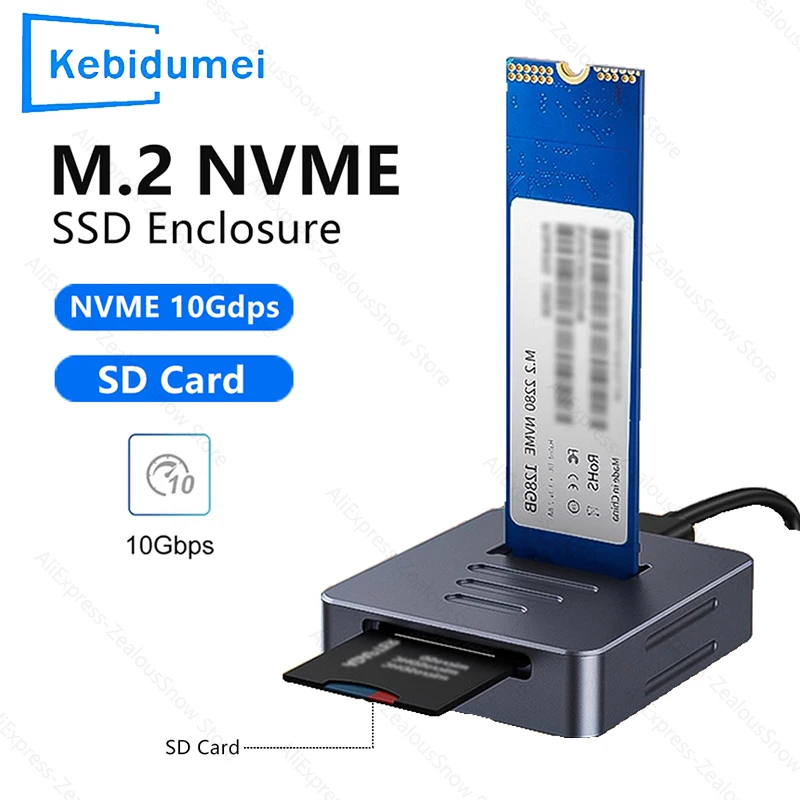 M.2 PCIe NVMe SSD Festplattenadapter 10 Gbit/s Direktanschluss-SSD-Adapter unterstützt SD 2.0-Karten oder M.2 SSD M-Key & B+M-Key Festplatten Image