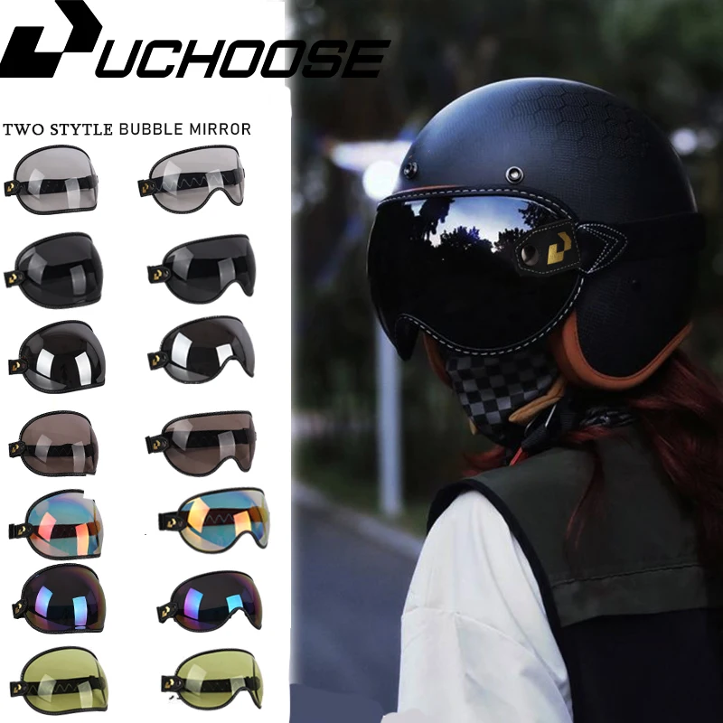 UchooseRetro Motorradbrille Universal Bubble Visier UV-Schutz Vintage Motorrad Reitbrille Helm Linsenschutz Langlebig Image