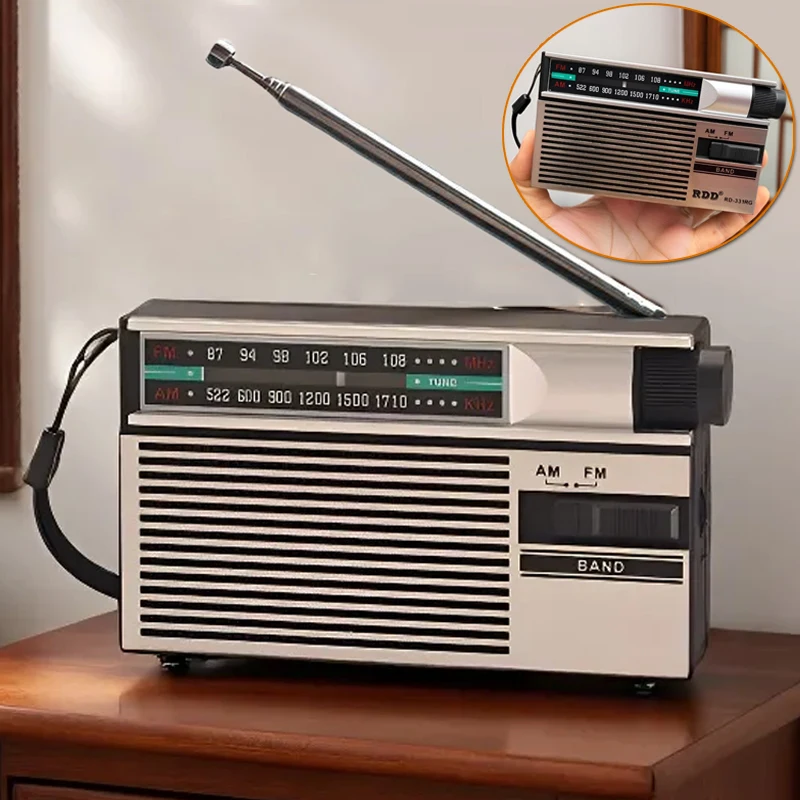 Mini Retro FM AM Radio Tragbares Hochempfindliches Radio mit Ausziehbarer Antenne 3,5mm Kopfhörerbuchse Aufladbares Vintage-Radio Image