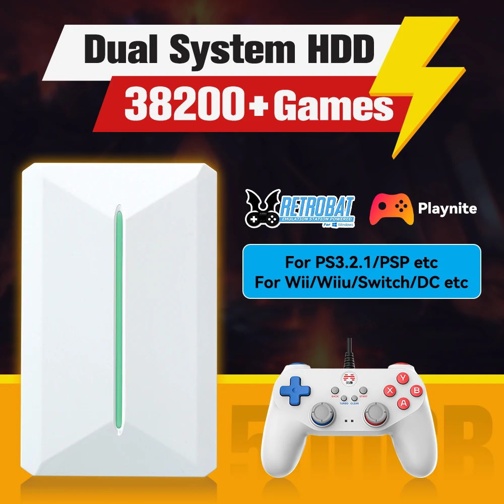 Retrobat&Playnite System HDD Retro-Spielekonsole für PS3/PS2/WIIU/WII/Switch/MAME 50+Emulators 38293 Spiele und 42 AAA PC-Spiele für PC
