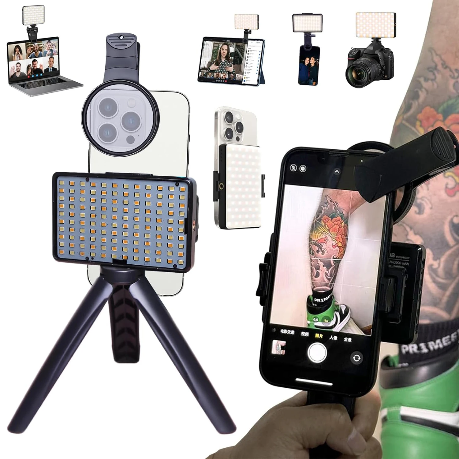 Tattoo-Fotografie-Licht zur Glanzreduzierung, Tattoo-Fülllicht mit 120 LED-Perlen, 52mm CPL Handy-Objektiv, Zirkularer Polarisationsfilter für Brillen Image
