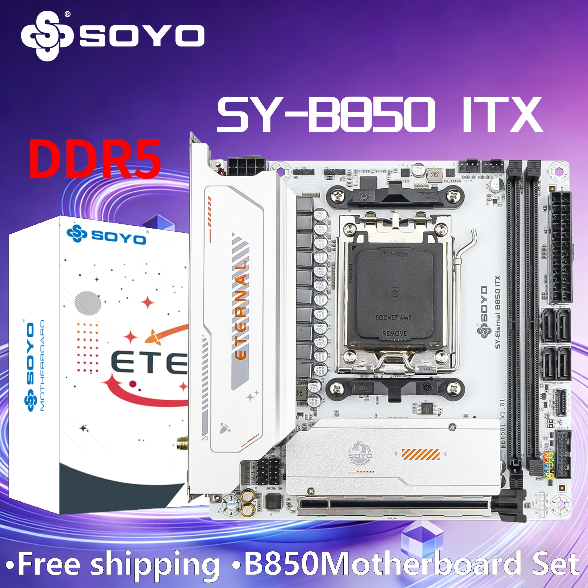 SOYO B850ITX AMD Motherboard AMD Ryzen AM5 DDR5 Unterstützt CPU 8000 9000 Prozessoren PCIe5.0x16 PCIe4.0x4 M.2 ARGB WIFI6 HDMI DP Image