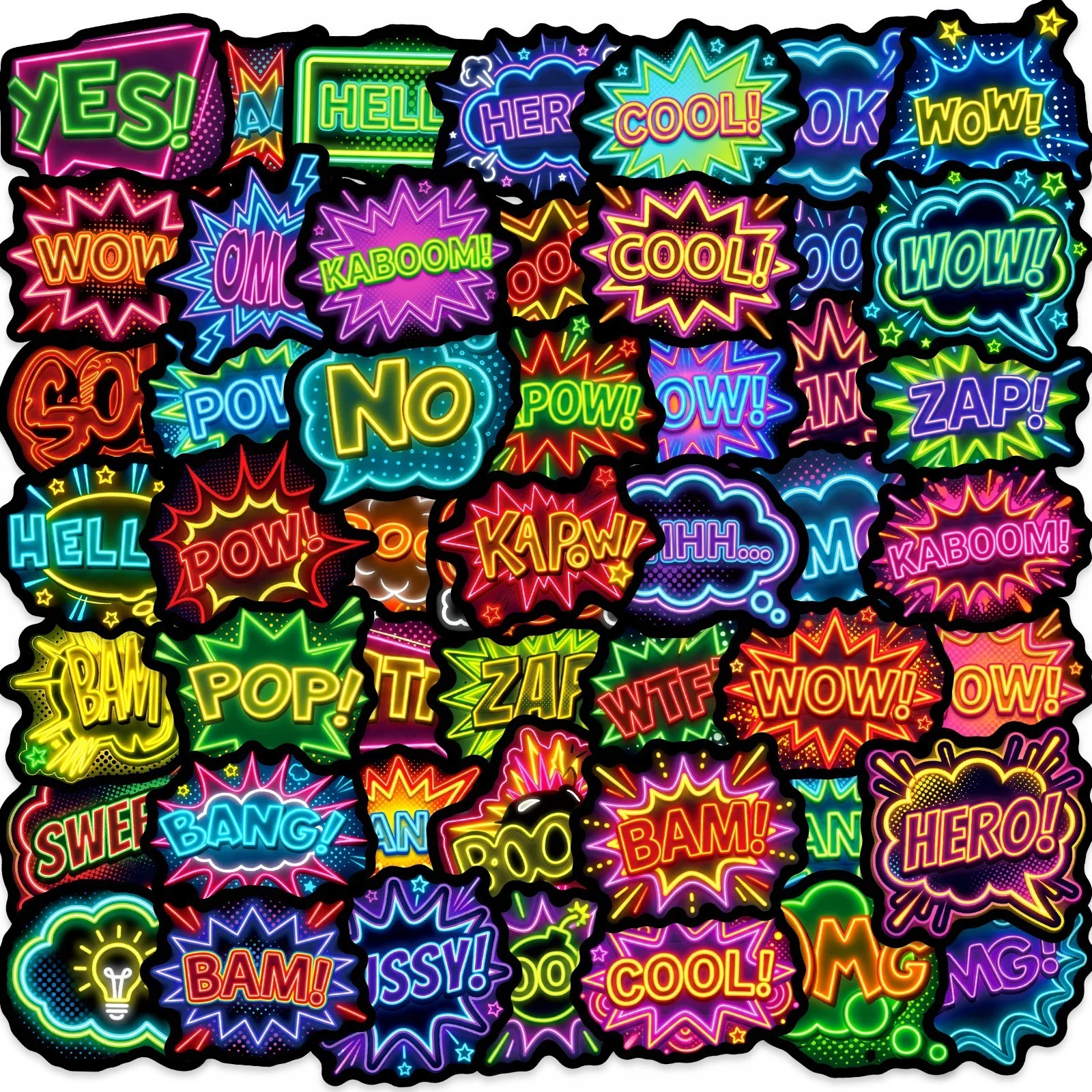 50 Stück Coole Comic-Bubble-Scrapbook-Aufkleber Ohne Wiederholung für Tagebuch, Album, Notizbuch, Handy, Helm, Skateboard, Scrapbook, Auto-Dekoration Image