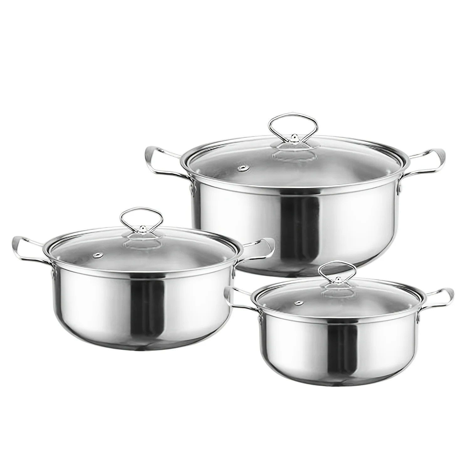 6-teiliges Edelstahl-Suppentopf-Set in verschiedenen Größen, geeignet für Gasherd und Induktionskochfeld. Image