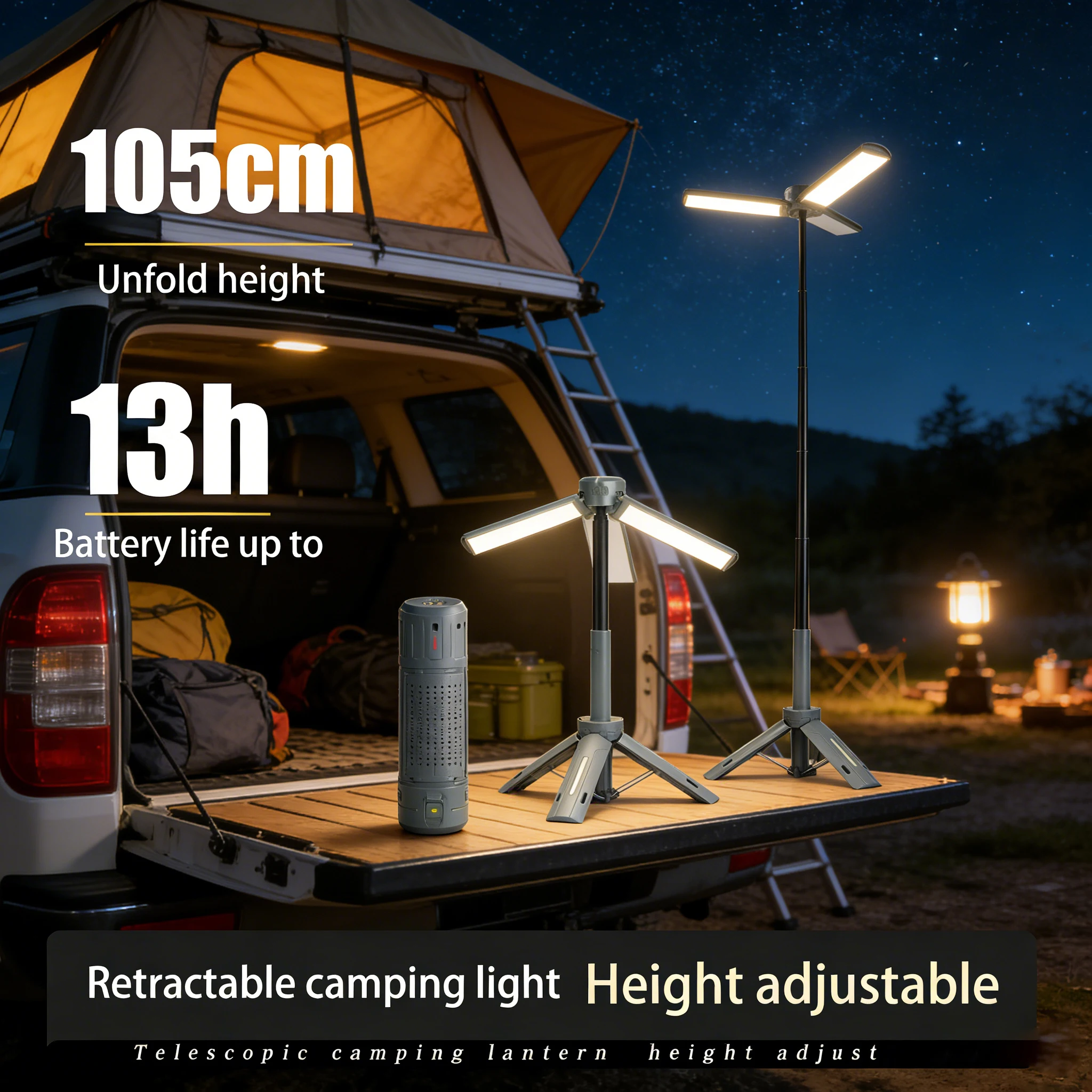 Multifunktionale Faltbare LED-Campinglaterne Wasserdicht Stufenlos Dimmbar Teleskop-Flammenlampe Wiederaufladbare Arbeitsleuchte für Camping Image